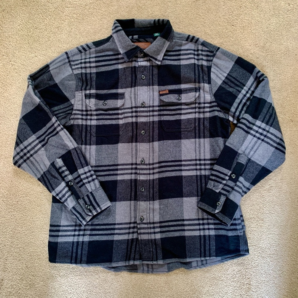 Orvis Heavy Flannel Button Up Shirt Jacket Men's Size XL Black Grey Plaid Work